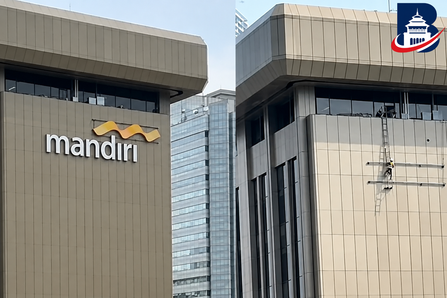 Logo Gedung Bank Mandiri Jakarta Pusat Dilepas Usai Viralnya Pemblokiran Rekening Pendemo